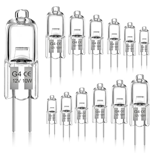 Givurao G4 Halogenlampe 10W 12 Stück G4 12V Halogenglühbirne Dimmbar 2700K Warmweiß 280LM Kein Flackern 2 Pin Halogenlampen 10 Watt für Kronleuchter Dunstabzugshauben Schrankbeleuchtung