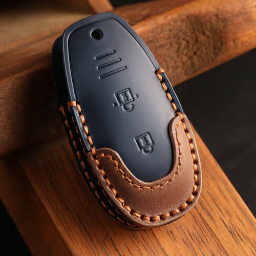 Image of Keyzone Dual Leather Key Cover for Baleno, Ciaz, Ignis, SCross, Vitara Brezza, Urban Cruiser 3 Button smart Key (Blue-Brown)