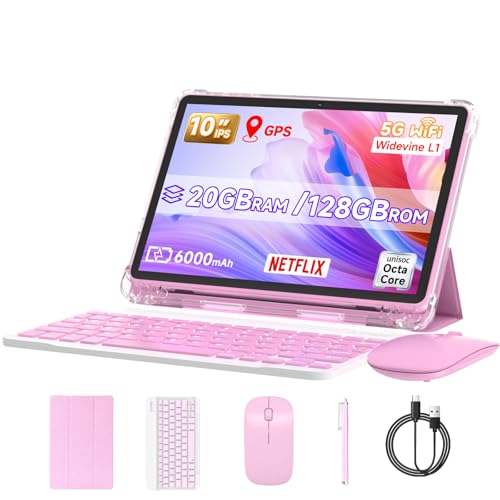 DIGITHINK 128GB Tablet PC 10 inch Android 15.0 Android Tablets DDR4 4GB RAM+16GB Extend 20GB ROM 2MP+8MP Dual Camera 2.4G+5G WiFi Bluetooth 1TB Expand 10 in IPS Tab(Pink)