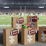 Defresit 24 Pcs DIY Football Gift Bags with Handles & Stickers - Kraft Paper Football Party Favor Goodie Bags Set with Tags, Marker & Ribbons for Team Snacks, Touchdown Parties, Game Day