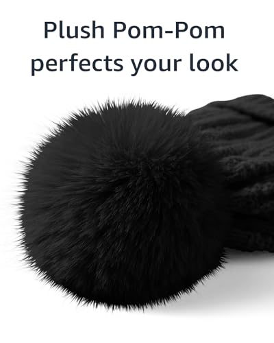 Image of Nollia Women's Pom Pom Knit Winter Beanie for Cold Weather - Warm Fleece - Cable Knit