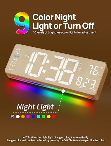 Image of MASHI 2026 Upgrade Digital Wall Clock, 16 inch Large Display Digital Clock with Remote Control, Auto-Dimming Wall Clock with Night Light, DST, Date Week,Temp for Living Room, Gift for Elderly (Beige)