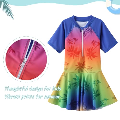 Image of Girls One Piece Swimsuits Short Sleeve Swim Dress for Girls Hawaiian Skirted Bathing Suit Summer Swimwear 3-16 Years