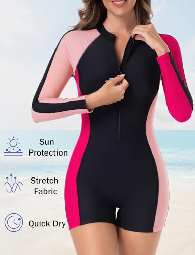 FEOYA Women Long Sleeve Rash Guard Swimsuit Shirt Full Coverage UPF 50+ Surfing Athletic Bathing Suit Modest Zipper Swimwear3