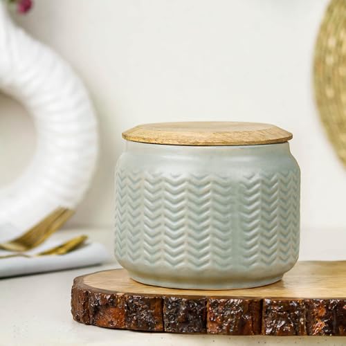 Image of The Earth Store Grey Wave 500ML Ceramic Pickle Jar Set of 1 | Jar with Lid | Air Tight Storage Jar Container for Pickle /Achar, Sauces, Chutney, Sugar