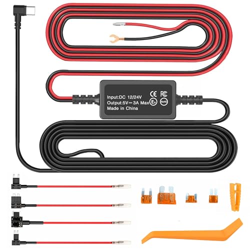 USB-C Hardwire Kit for Cobra Dash Cams,Compatible Cobra SC Series Dash Cameras SC120，SC 220C，SC 250R，DC 5V/3A Output,Cobra Dashcam Charger Power Cord with Parking Mode and Motion Detection