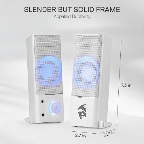 Image of Redragon GS550 PC Gaming Speakers, 2.0 Channel Desktop Computer Sound Bar with Compact Maneuverable Size, Headphone Jack, Quality Bass & Decent Red Backlit, USB Powered w / 3.5mm Cable, White