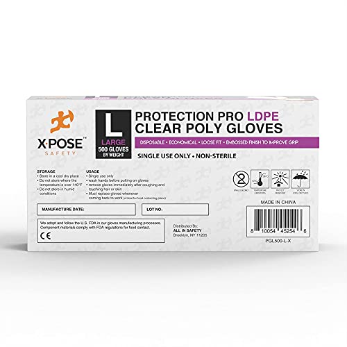 Image of Xpose Safety Disposable Food Prep Poly Gloves - Transparent Embossed Latex Free Kitchen, Plastic Gloves for Food Handling