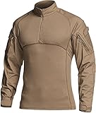 CQR Men's Combat Shirt Tactical 1/4 Zip Long Sleeve Military BDU Shirts Camo EDC Top with Pockets, Military Shirts Coyote, X-Large