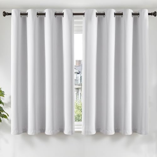 TOPICK Greyish White Thermal Insulated Curtains for Bedroom 54 Inch Drop Living Room Darkening Blackout Curtains & Drapes Super Soft Hand Made Curtain 2 Panels W46 x L54 Inch