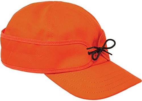 Stormy Kromer Waxed Cotton Cap - Lightweight Fall Hat with Earflaps Blaze Orange