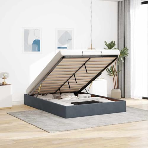 WITREE Canapé Abatible 140x200 cm con Almacenaje Hidráulico Cama tapizada 140x200 cm Cama Canape Terciopelo Cama Juvenil-Gris oscuro-140 x 200 cm