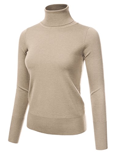 Image of Stretch Soft Knit Sweater Turtle Neck Long Sleeve Casual Lightweight Pullover Sweater for Womens with Plus Size