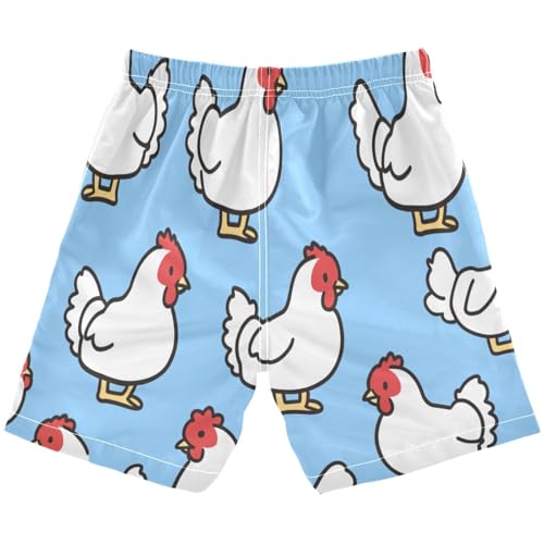 Boys Beach Board Shorts Blue Chicken Cartoon Swim Trunk Teen Swimwear 8-16Y2