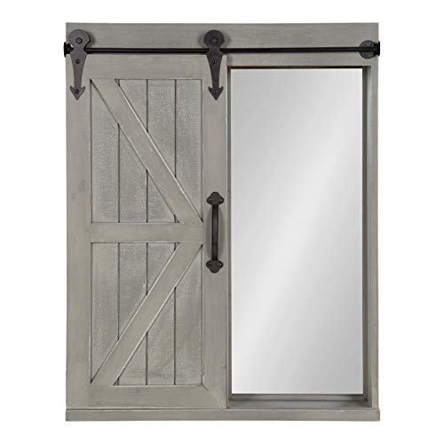 Kate and Laurel Cates Wall Cabinet Mirror with Barn Door, 21.5x5x27.75, Gray
