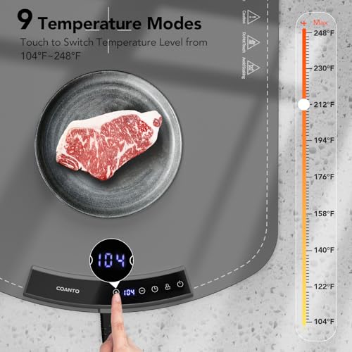 Image of Food Warming Mat, Electric Warming Tray for Buffets & Parties, Silicone Heating Mat for Food with 9 Temperature Settings, Roll-Up Storage, 25.8 inchx15.6 inch, Grey