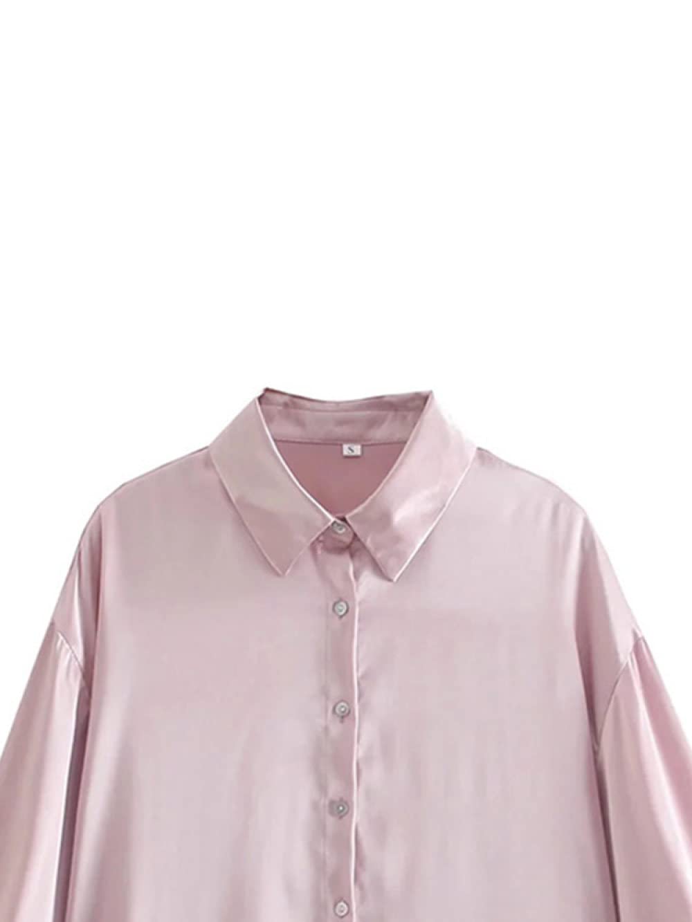 Damenhemden,Damen Satin Bluse Shirt Rosa Tropfen Schulter Langarm Vintage Mode Seidenhemden Business Hemd Mit Knopf Sexy Party Tops Lässige Arbeit Büro Bluse Für Mädchen Damen