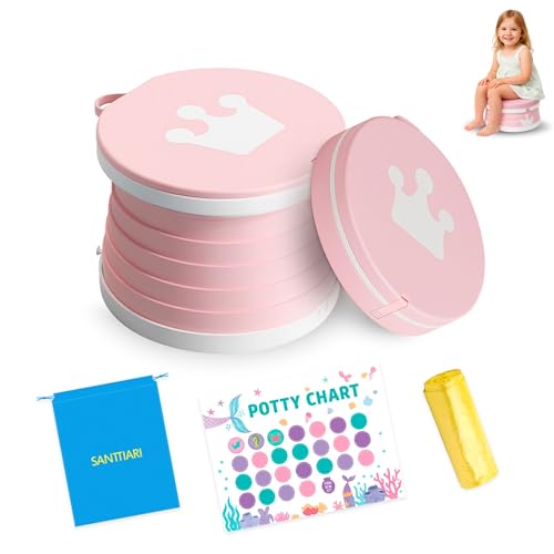 SANTTIARI Pack Orinal Portátil Niños Plegable + 15 Bolsas Desechables + Bolsa Transporte + Calendario con Pegatinas | WC Portátil Niños Altura Regulable | ABS Resistente | Ideal Viajes y Exterior