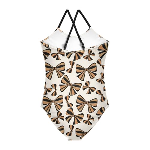 Black Bow Pattern Girls One Piece Swimsuits Summer Quick Dry Beach Bathing Suit2