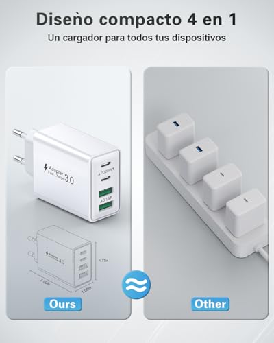 Cargador USB C 40W, Cargador iPhone Carga Rapida Múltiple USBC Enchufe PD+QC Rápido Pared Adaptador Tipo C Movil Cargadors para iPhone 17 16 15 14 13 12 11 Pro MAX Plus,iPad,Samsung USB Charger - imagen 5