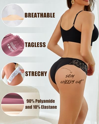 ROSYCORAL Sexy Underwear for Women Lace Silky Seamless No Show Undies Low Rise High cut Bikini Hipster Cheeky Panties 5 Pack3
