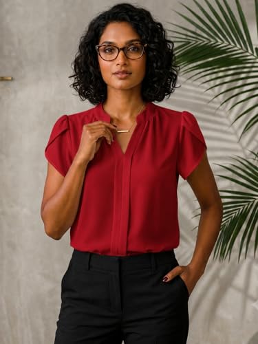 Image of Keiraa Women Blouse Half Sleeves Office Lady Shirt Women Tops