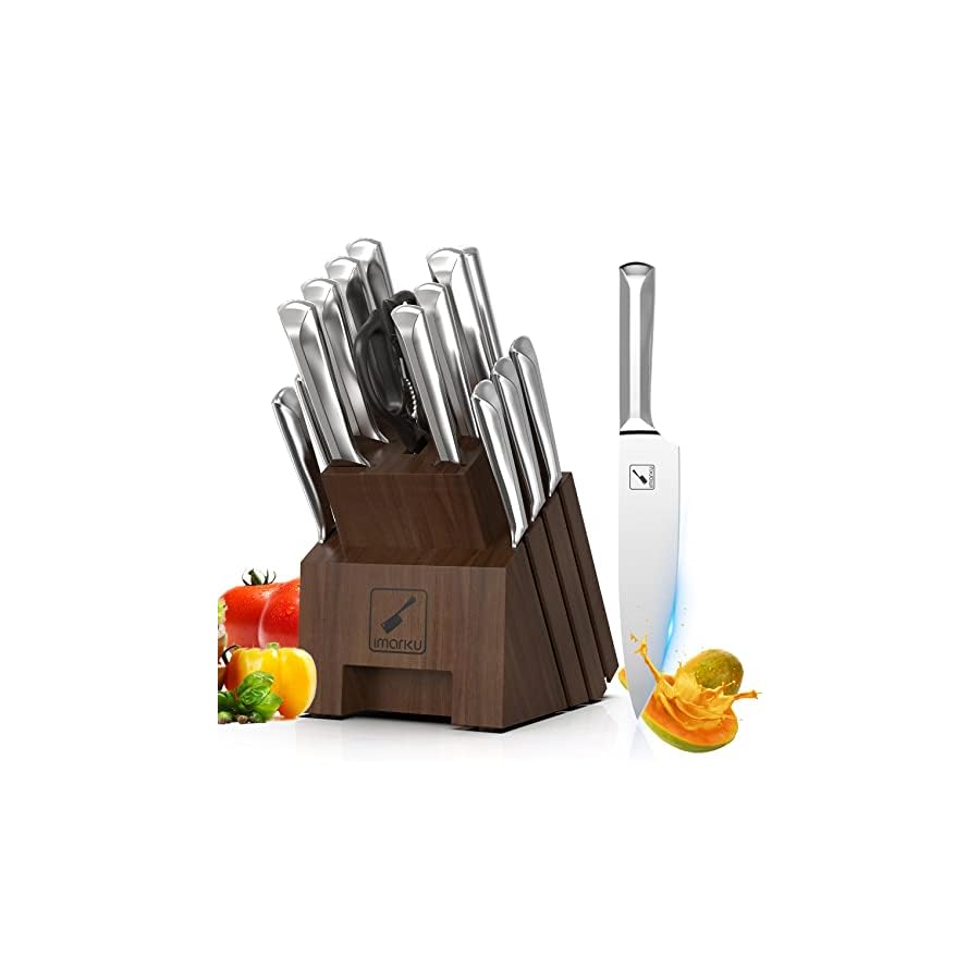 imarku Knife Set, 16PCS High Carbon Stainless Steel Kitchen Knife Set with Block Ultra Sharp Knife Block Set, Japanese Knife Set with Dotted Non-slip Ergonomic Handle, Dishwasher Safe,Christmas Gifts