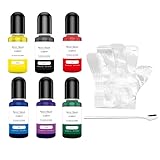 Altaroo 6 Stück Farbpigmente für Gießpulver, Gießpulver Farbe 6 Farben mit Rührstäbchen und Handschuhe, Farbe für Gießpulver Pigment auf Wasserbasis für Betonfarbe, Gips, Zementfarbe, Keramik -je 10ml