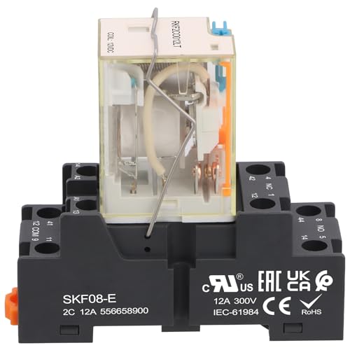 Relé de alimentación de 12V CC DPDT con base de enchufe y botón de prueba de 8 pines 12A 3