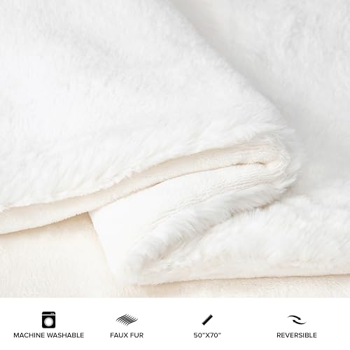 UGG 16796 Euphoria Plush Faux Fur Reversible Throw Blanket for Couch or Bed Luxury Hotel Style Machine Washable Soft Cozy Home Decor Fuzzy Fluffy Sofa Blanket, 50 x 70-Inch, Snow - Image 4