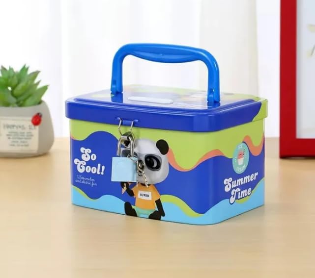 Image of Sajani Cute Cartoon Creative Portable Piggy Bank, Money Saving Box with Combination Lock, Mini Coin Bank Gifts for Boys and Girls, Best Return Gifts for Kids (Pack of 1) (Rectangle - Blue)