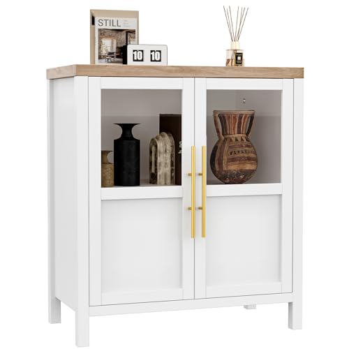 GarveeHome Sideboard Buffet Cabinet with 2 Glass Doors, 29.5 in Buffet Table Coffee Bar Wine Bar Display Cabinet for Kitchen Dining Room, Living Room
