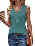 LYHIPSS Womens Summer Tank Tops V Neck Sleeveless Loose Fit Summer Casual T-Shirts Blouses Grey Blue