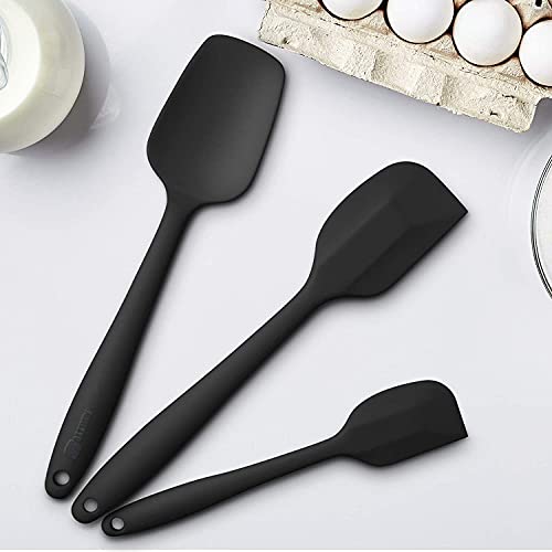 Image of Baskety Silicone Spatula 3-Piece Set, High Heat-Resistant (UP to 480F), Non-Stick Spatulas with Stainless Steel Core Mixing Cooking & Baking Black