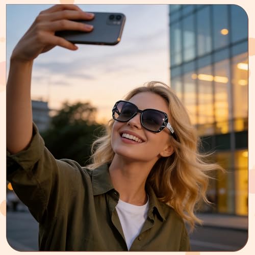 Image of DragonflyDreams Women Large Sunglasses, UV 400 Glasses | Oversized Classic Trend Ladies Sunglasses Sparkling Large Frame