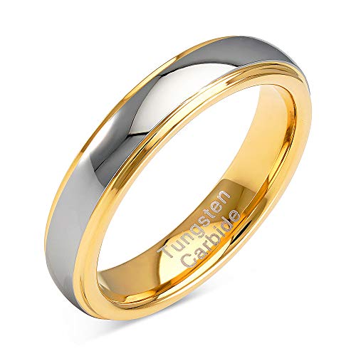 100S JEWELRY 4mm Personalized Engraved Tungsten Rings for Men Women Wedding Band Two Tones Gold Silver Engagement Size 4-13