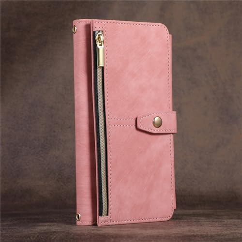 Évitez les chutes de votre Samsung Z Fold 5 avec cet étui portefeuille cuir rose à cordon