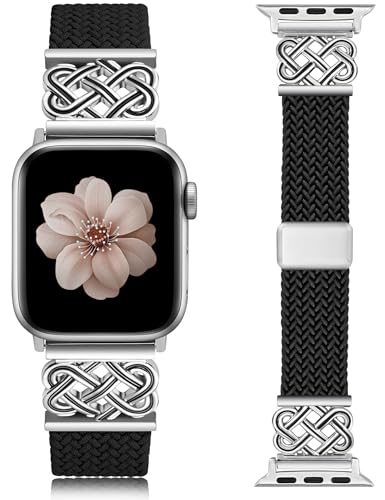 Image of TOYOUTHS Braided Magnetic Band Compatible with Apple Watch Bands 38 /40 /41 /42 /44 /45 /46 /49mm Women Men, Dressy Celtic Metal Stretchy Elastic Strap for iWatch Series 11 10 9 8 7 6 5 4 SE /Ultra 3 2 1