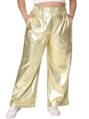 Agnes Orinda Plus Size Metallic High Waist Stretchy Jogger Pants for Women Holographic Hip Hop Streetwear2