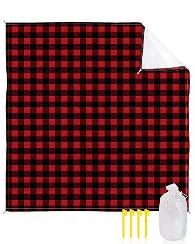 Teamery Beach Blanket 118x108in Christmas Farm Red Black Buffalo Gingham