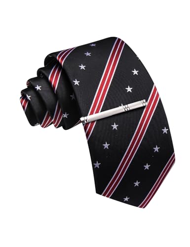 Image of Barry.Wang Silk Men Ties Formal Stripes Necktie and Tie Clip for Wedding Party Business Fashion Classic