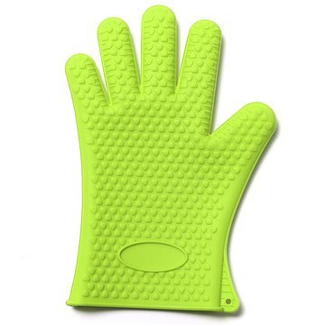 3NH Thicken Silicone Heat Resistant Grilling Antiskid Bbq Cooking Protective Gloves-Green : Green