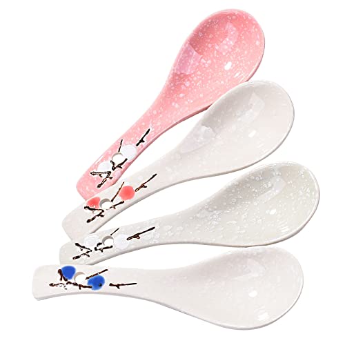 Japanese Soup Spoon Set, Ceramic Spoons Asian Soup Spoons (4)