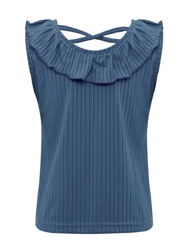 Kids Girls Cute Ruffle Ribbed Vest Sleeveless Cross Back Tank Top Summer Vacation Beach Casual Wear4