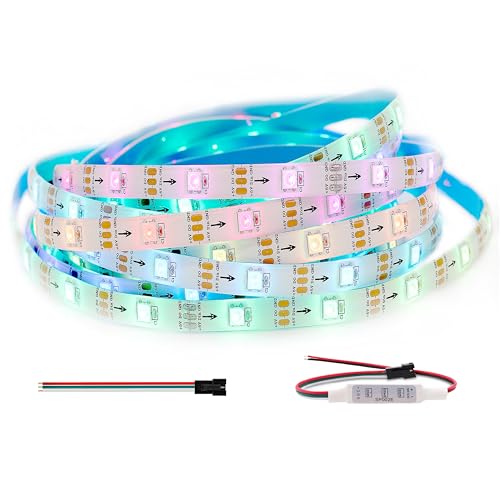 Image of WS2812B RGB LED Strip, Individually Addressable LED Strip, Chasing Effects Dream Color 5050SMD 16.4FT 150 LED Pixel Strip Rope Light DC 5V (White PCB 5M 30Pixels /M Waterproof IP65)