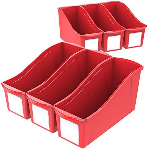 Storex Large Book Bin, 14.3 x 5.3 x 7 Inches, Red, Case of 6 (71116U06C), 14.3 x 5.3 x 7 Inches, 6-Pack