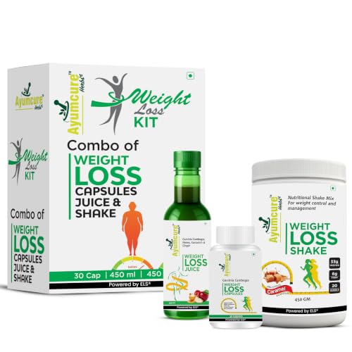 Image of Ayumcure SlimSmart 3-in-1 Weight Loss Kit - 30 Capsules, 450ML Herbal Juice & 450G High-Protein Shake | Metabolism Boost System & Complete Fat Burn | For Men & Women