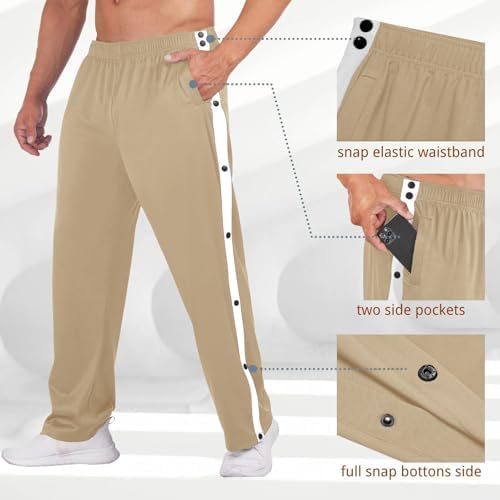 Deyeek Men's Tear Away Basketball Pants High Split Snap Button Casual Post-Surgery Sweatpants with Pockets