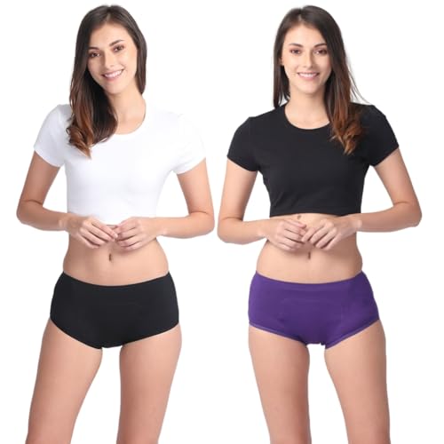 Image of Adira | Period Panty Boxer for Women | Boxer Fit for High Flow | with Support Patch for Pad | Leakproof & Skin Friendly | for School, Travel & Work | Patented | Pack of 2