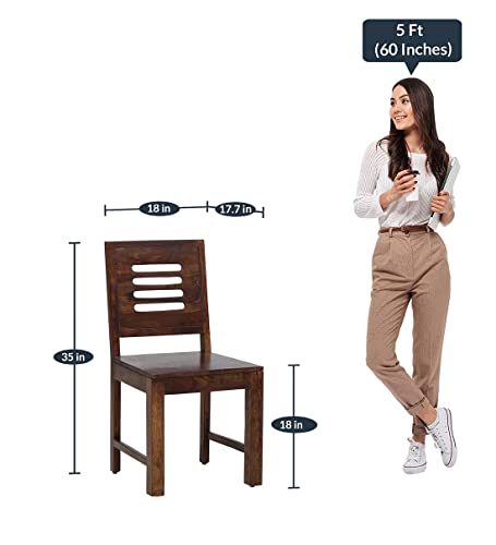 Image of Sheesham Wood Dining Chairs Set Wooden Chairs Without Cushion for Study Room Living Room Home (Set of 2, Mahogany Finish)